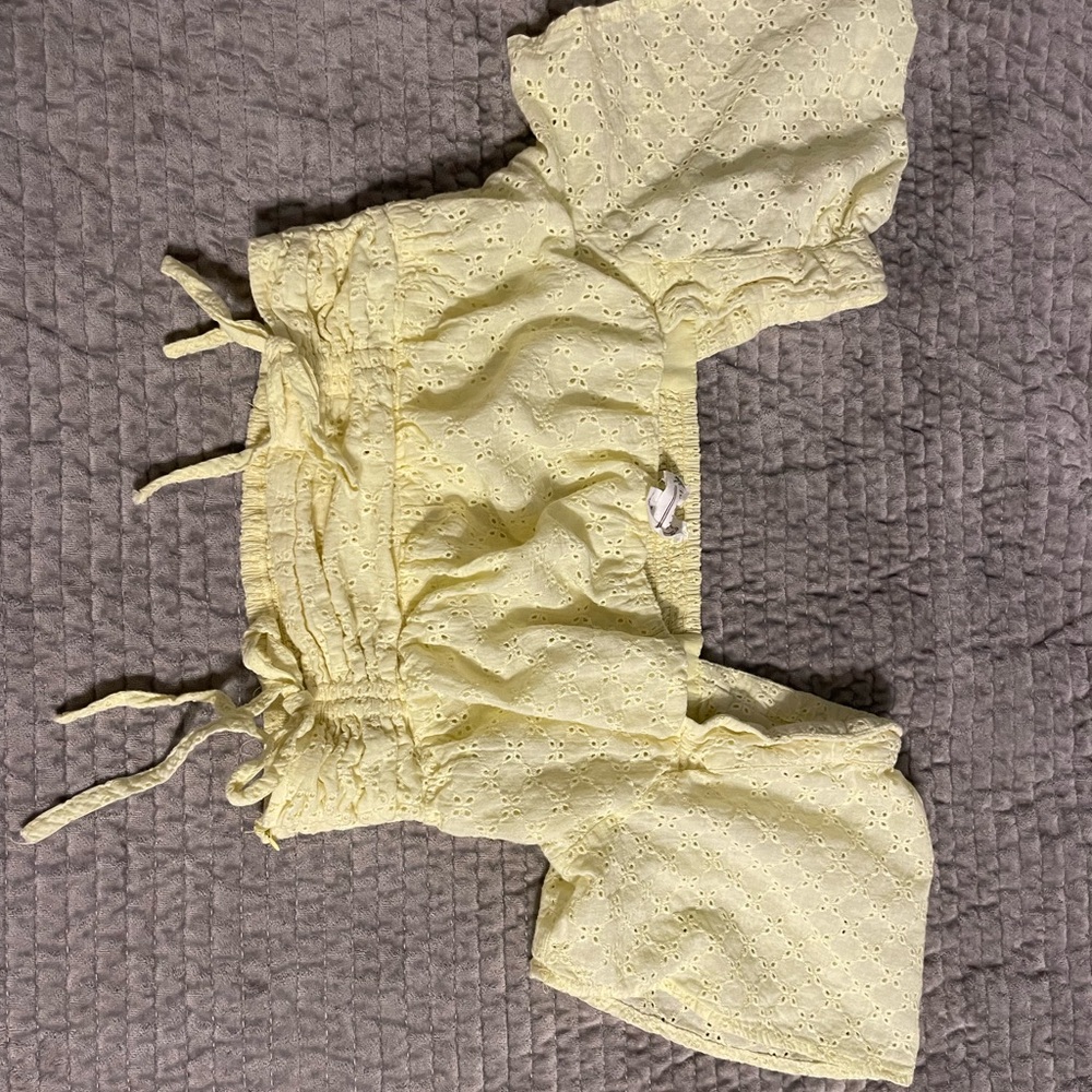 Yellow Eyelet Off-Shoulder Top
